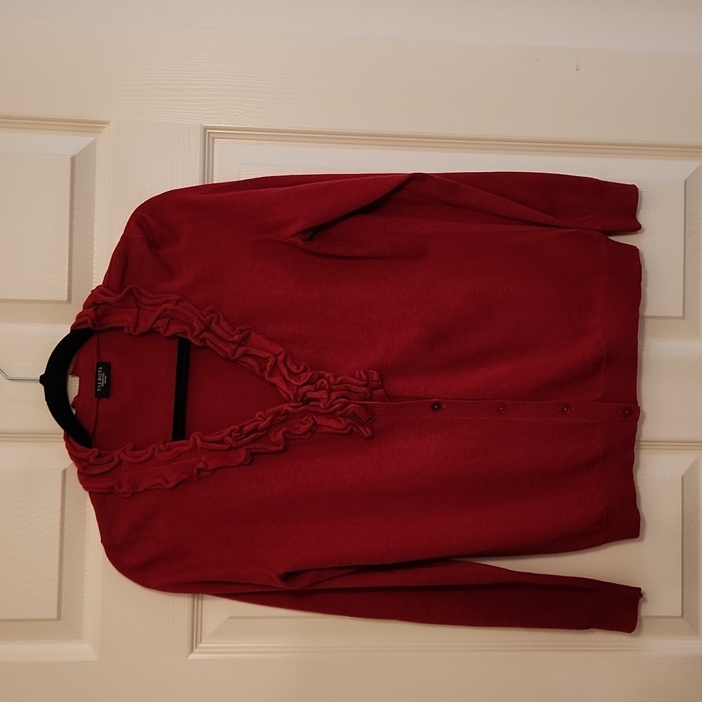 Talbots Established 1947 Bundle Red/Black Ruffled Button Front Cardigans Size MP - Picture 7 of 11